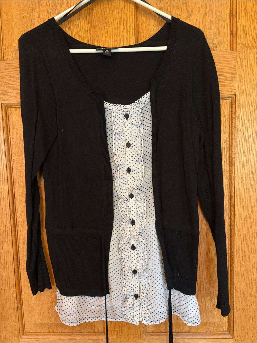 AB Studio Black Crewneck Layered-Look Top with White Trim